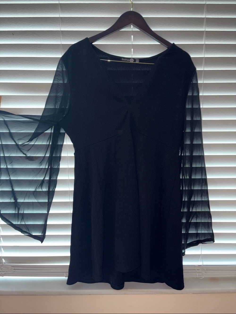 Black Sheer Sleeve Mini Dress- Boohoo